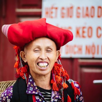 Happy Red Dao tribe woman smiling in Sapa